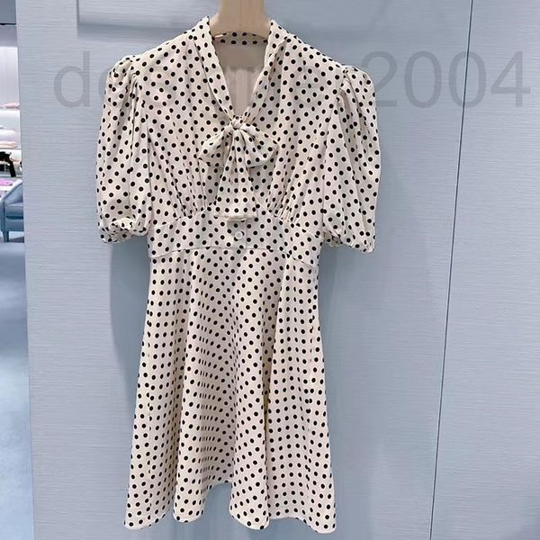 

casual dresses designer miu french style polka dot dress women's 22 spring and summer new temperament lady chiffon short skirt with a s, Black;gray