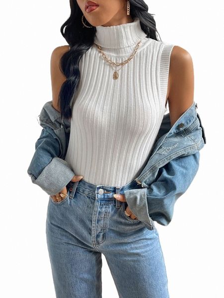 

women's sweaters turtleneck ribbed knit 2022 new j04j#, White;black