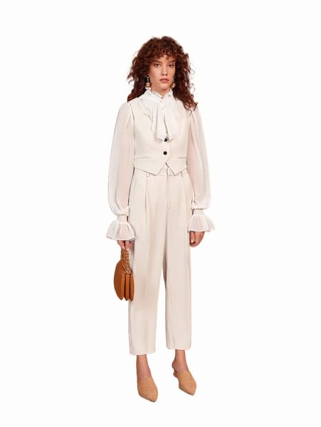 

women's blouses & shirts jabot collar flounce sleeve shirt v8yy#, White