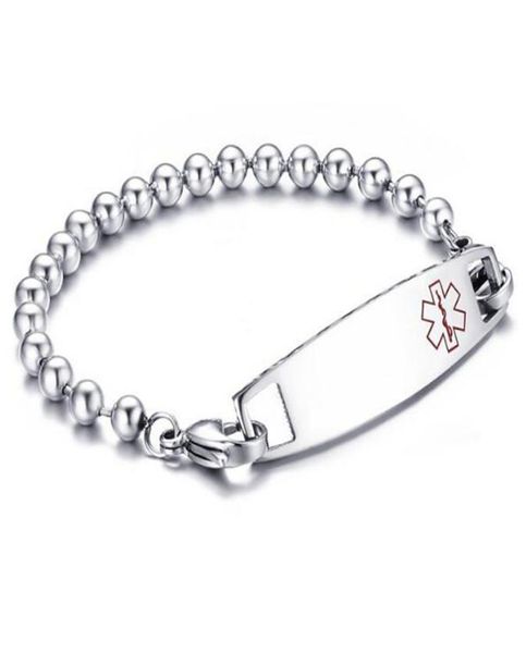 

high polished mens stainless steel beaded identification medical alert wris, Black