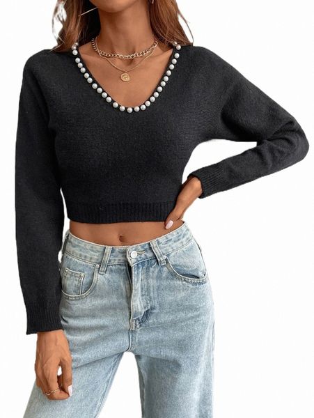 

women's sweaters pearls beaded crop sweater 2022 new g4zv#, White;black