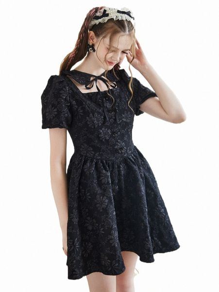 

casual dresses romwe kawaii jacquard tie front dress d1dy#, Black;gray