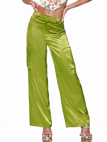 

women's pants & capris bae flap pocket satin wide leg pants f0yn#, Black;white