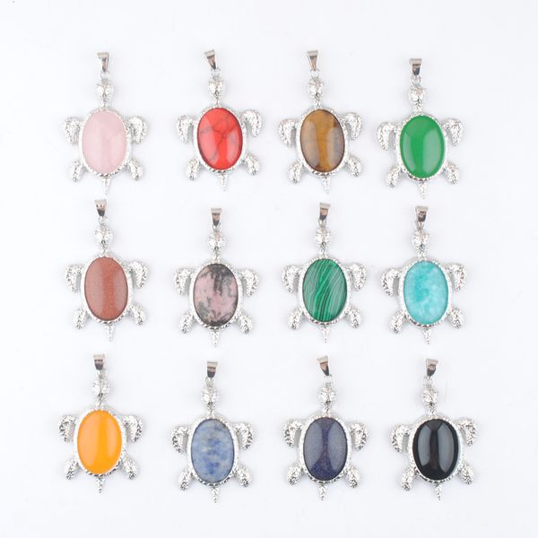 

natural stone pendants turtle animal shape jewelry aventurine jades crystal gemstones beads wholesale bn495, Silver