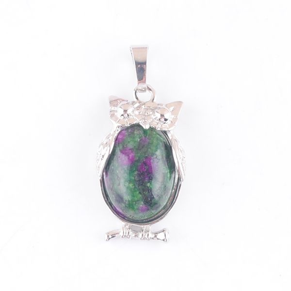 

natural stone zoisite jasper tiny owl pendants reiki lucky animal cute charm jewelry for women man gift n4669, Silver