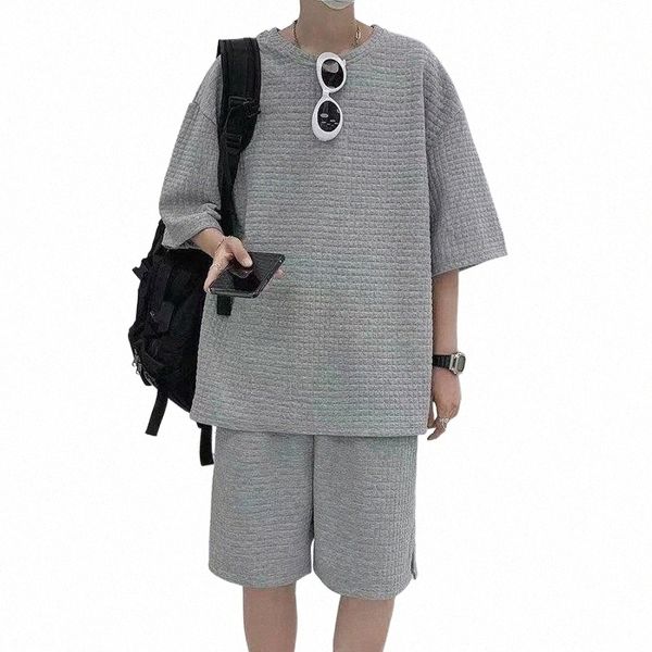 

men's tracksuits men's tracksuits men summer white short sleeve tee oversized t-shirts men's sets shorts set two piece loose, Gray