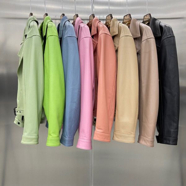 

women's leather & faux designer in autumn and winter of 2021 s's new high-end waist collection classic locomotive sheep skin leath, Black