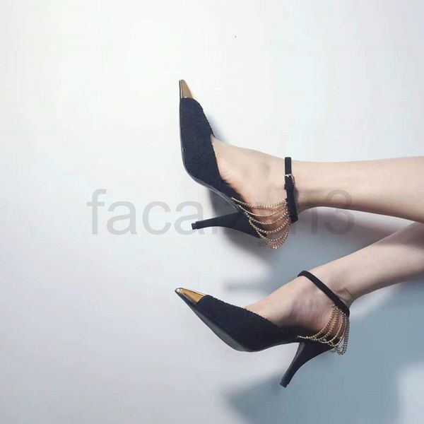 

dress shoes designer rose high-heeled shoes with source elevation metal chain slp pointed thin heels park caiying sandals female, Black