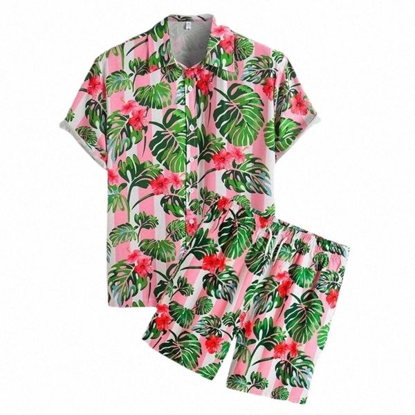 

men's tracksuits men's tracksuits 2022 fashion hawaiian shirts shorts men outfits sets turtle leaf printed pink beach holiday summ, Gray