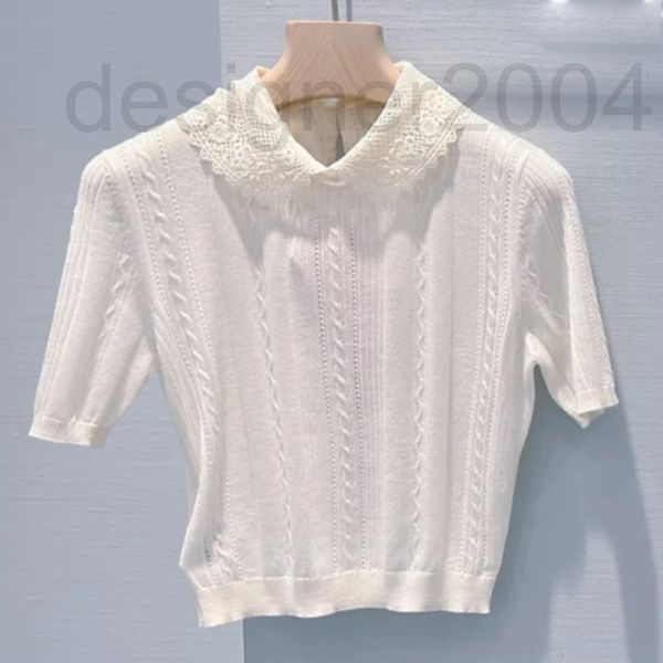 

women's sweaters designer miu white thin sweater hand crocheted doll neck short sleeve ice elastic celebrity summer new style 5q98, White;black