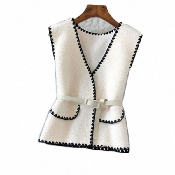 

women's vests women's vests vintage woolen sweater vest jacket women spring elegant v-neck sleeveless waistcoats korean style casu, Black;white