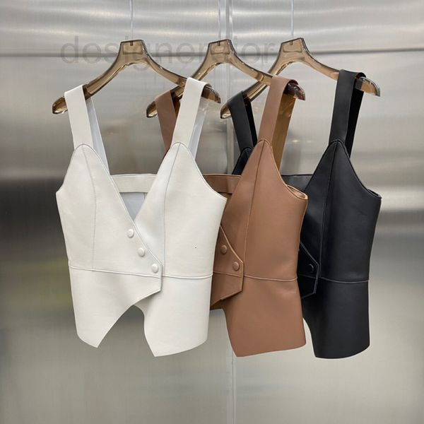 

women's leather & faux designer the new autumn 2021 sheepskin leather suspender vest korean version of for women is slim and ko6r, Black