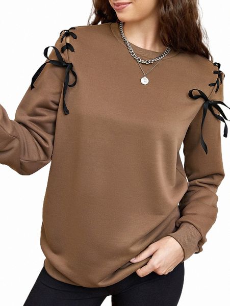 

women's hoodies & sweatshirts solid lace up sweatshirt k5ur#, Black