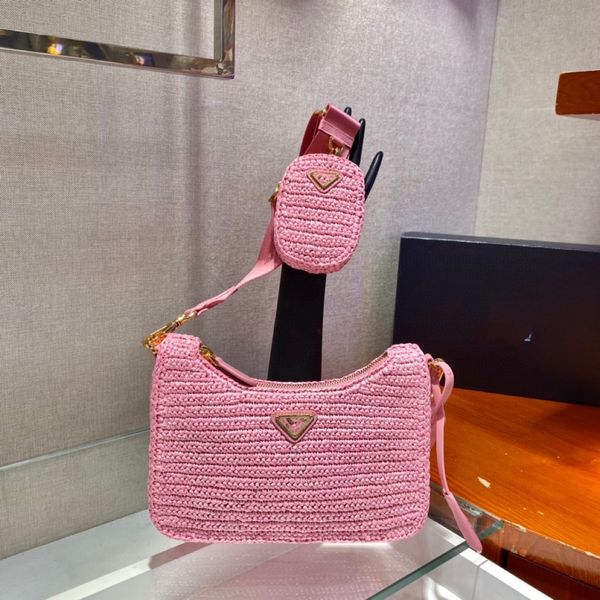 

2022 straw woven three-in-one new hand-woven women's bag messenger bag