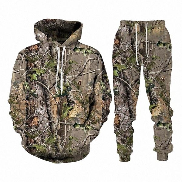 

men's tracksuits men's tracksuits trees and leaves 3d printed camouflage hoodie pants suit casual sweatshirts men's tracksuit, Gray