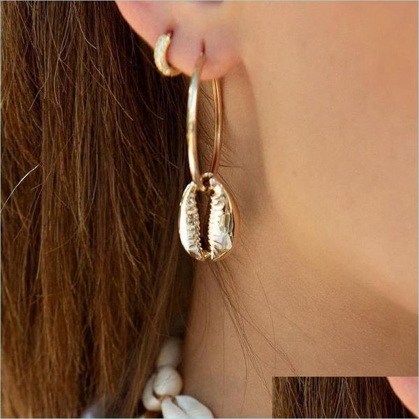 

hoop huggie hoop hie plated gold color shell shape design earrings for women girls street fashion charm good quality wedding jewel dhuft, Golden;silver
