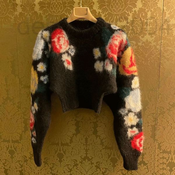 

women's knits & tees designer miu mohair jacquard pullover celebrity gentle short hairy temperament sweater spring 5s47, White
