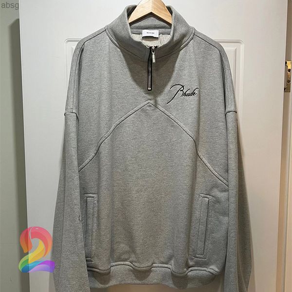 

hoodie rhude sweatshirt retro half zip embroidered stand collar pullover high street fashion loose sweater, Black