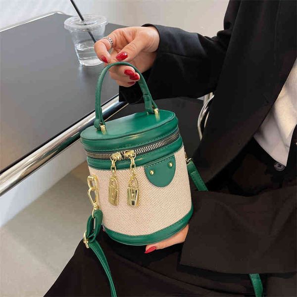 

messenger bags popular hnd-held cylinder bg new version contrst canvas with pu texture one shoulder bg handbags