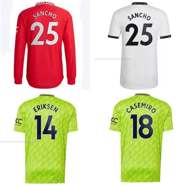 

22 23 manchester sancho soccer jerseys uniteds 2022 2023 mans antony ronaldo jersey eriksen rashford casemiro utds football shirt long sleev, Black;yellow