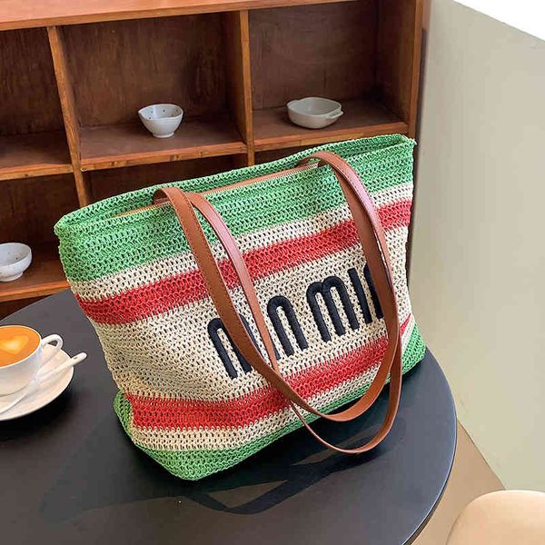 

messenger bags design woven tote bag 2022 summer new trend contrast striped shoulder bag handbags