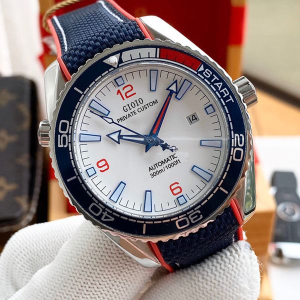 

mens automatic mechanical watch blue canvas rubber ceramic, Slivery;brown