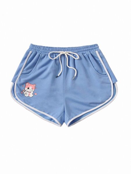 

women's shorts romwe kawaii cartoon graphic contrast binding shorts u5qp#, White;black