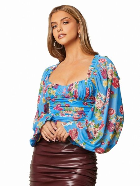 

women's blouses & shirts floral print lantern sleeve 682w#, White