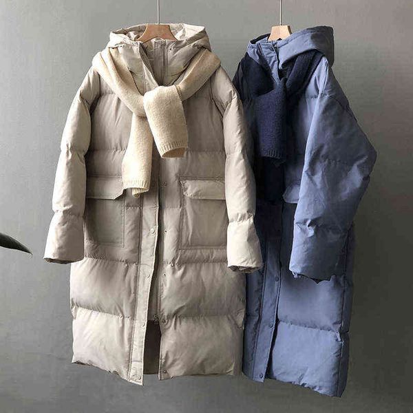 

women's down parkas women thicken hooded cotton-padded coat 2021 winter zipper loose pocket warm long wadded jacket with scarf women tw, Black