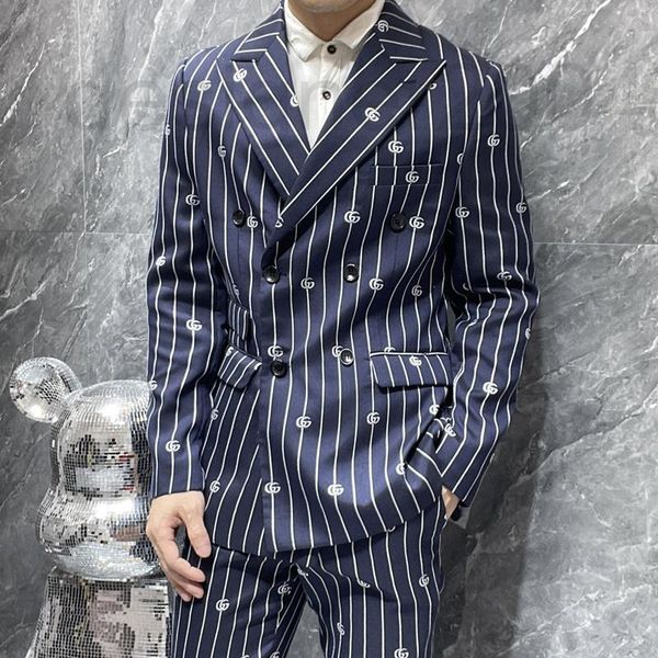 

men's suits & blazers designer fashion brand suit 2022 spring and autumn new stripe letter jacquard men's versatile double breaste, White;black