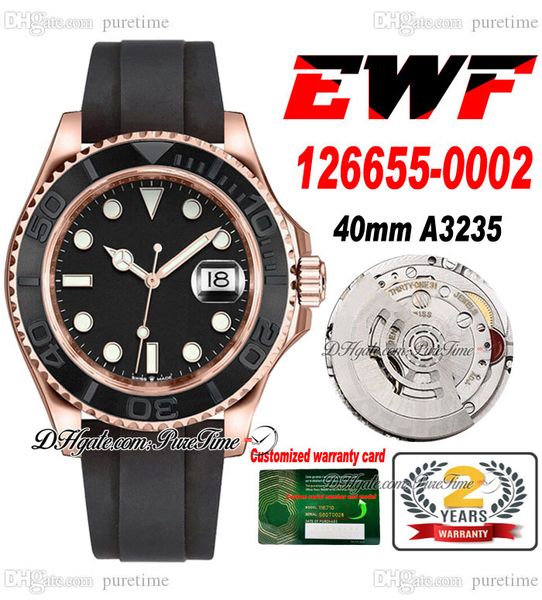 

ewf ym 40mm 126655 a3235 automatic mens watch rose gold ceramics bezel black dial 904l steel oysterflex rubber strap super edition same seri, Slivery;brown