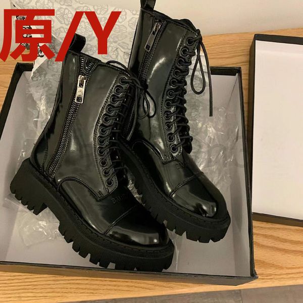 

boots designer high version big head paris martin boots for women in spring and autumn 2022 british style thick soled short leather motorcyc, Black