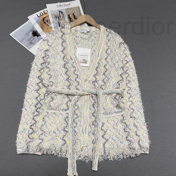 

women's sweaters designer small fragrance knitting tassel sequin belt cardigan coat v-neck women's 2022 new temperament df4f, White;black