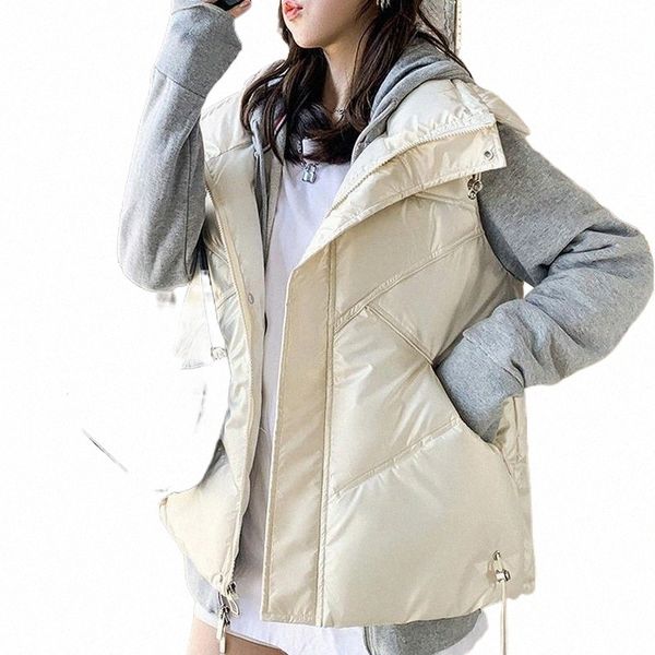 

women's vests women's vests winter vest loose and thin stand-up collar fashion korean version of the drawstring thick down cotton, Black;white