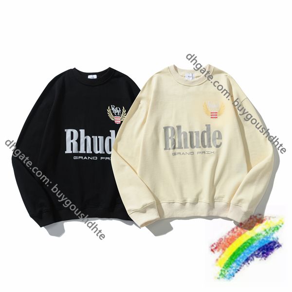 

patchwork wheat badge rhude sweatshirts men women crew neck crewneckre11, Black