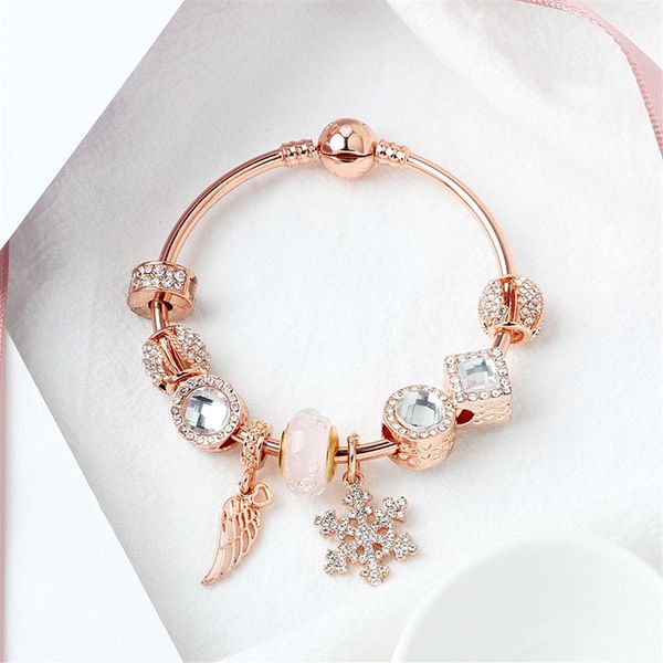 

strands diy jewelry charm bracelet angle wing four leaf pendant charm beads accessories 925 silver bangle for girl women bracelets197k, Black