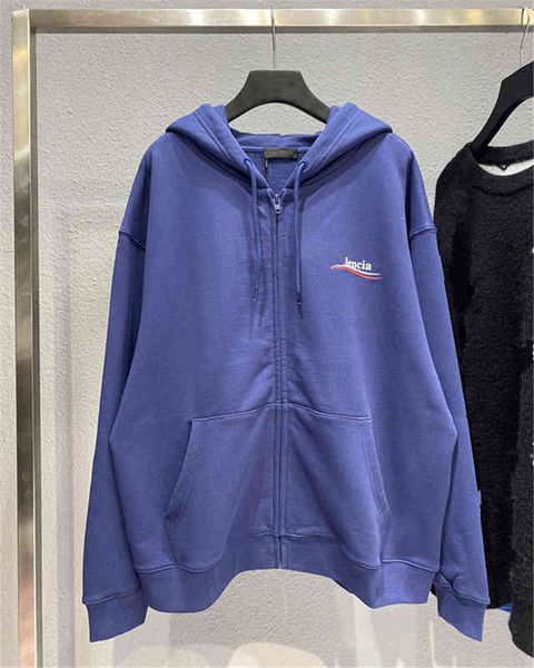 

men's hoodies sweatshirts autumn winter front and back wave cola embroidery print ins hoodie, Black