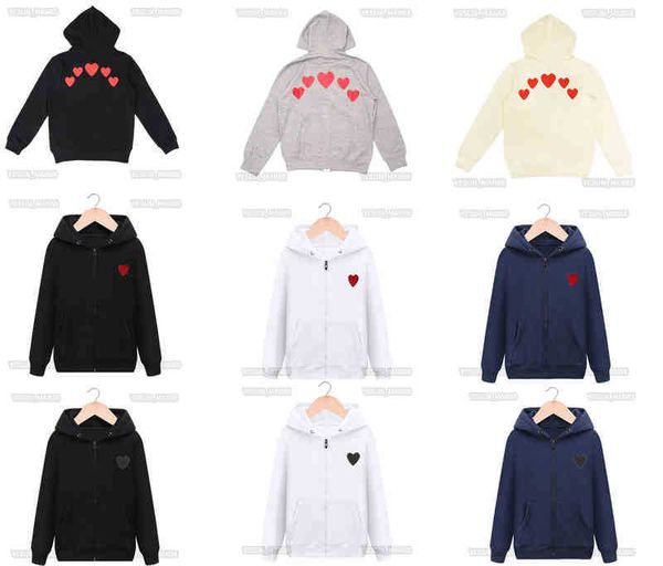 

designer cdgs classic hoodie fashion play little red peach heart printed mens and womens hooded sweater coat, Black
