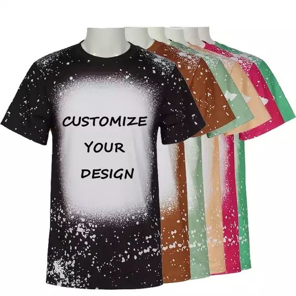 

wedding party gifts custom design printing round neck sublimation bleached t-shirt polyester faux bleached shirts, White;black