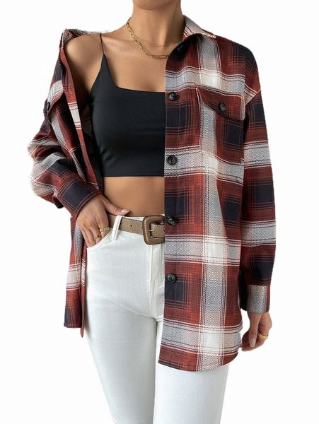 

women's down & parkas plaid flap pocket drop shoulder coat a6vs#, Black