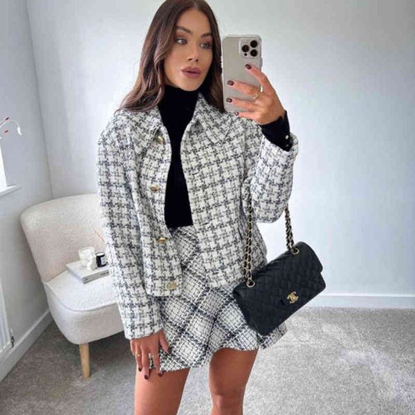 

women's down parkas xikom 2021 autumn plaid textured tweed jacket women pocketslong sleeve cardigan women jacket casual loose women coa, Black