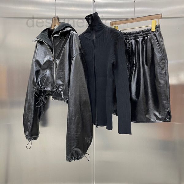 

women's leather & faux designer bv2021 new leather sheepskin three piece set temperament luxurious slim versatile coat pants women zxf2, Black