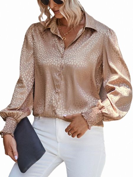 

women's blouses & shirts satin jacquard bishop sleeve shirt b28b#, White