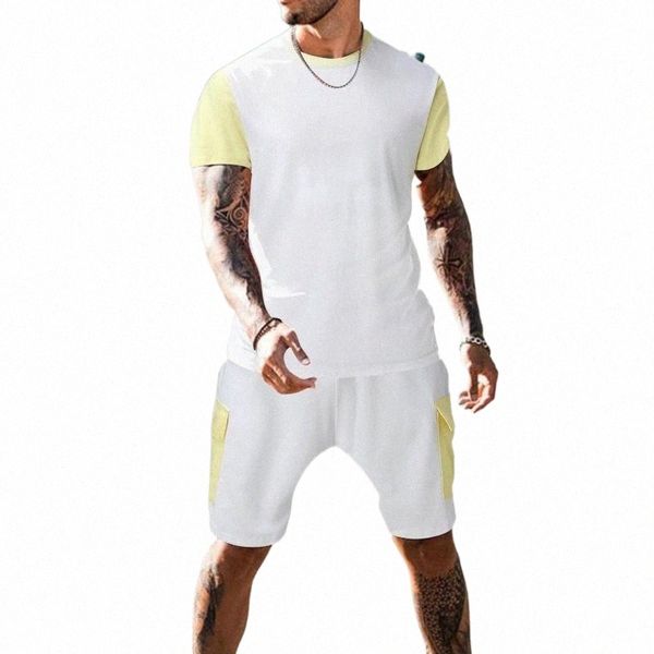 

men's tracksuits men's tracksuits beach two pieces set shortwear round neck jogging summer solid color shorts loose fashion runnin, Gray