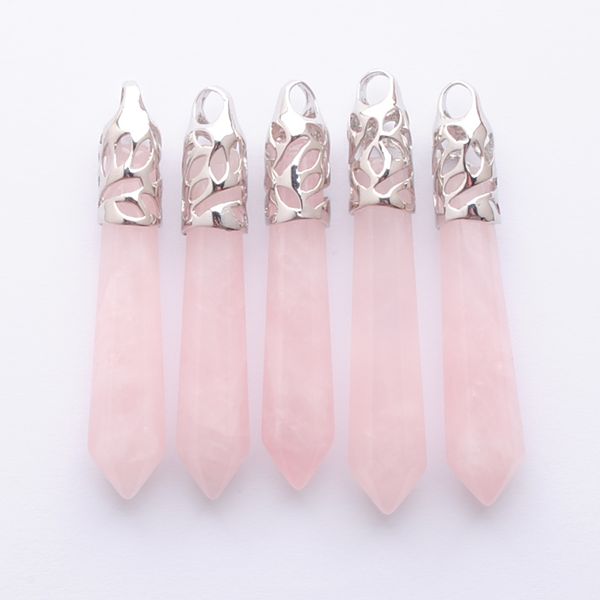 

natural rose quartzs gem stone long pendulum charm stones pendants silver plated fashion jewelry fit necklace n3002