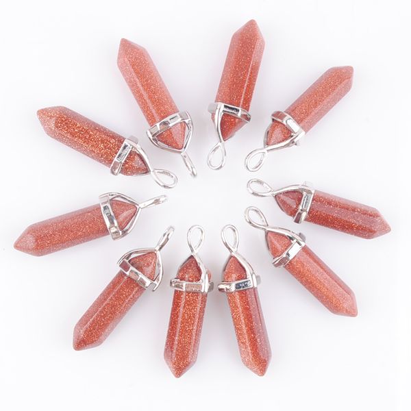

natural stone golden sand pendants bullet hexagonal column reiki chakra women jewelry gift n3033, Silver
