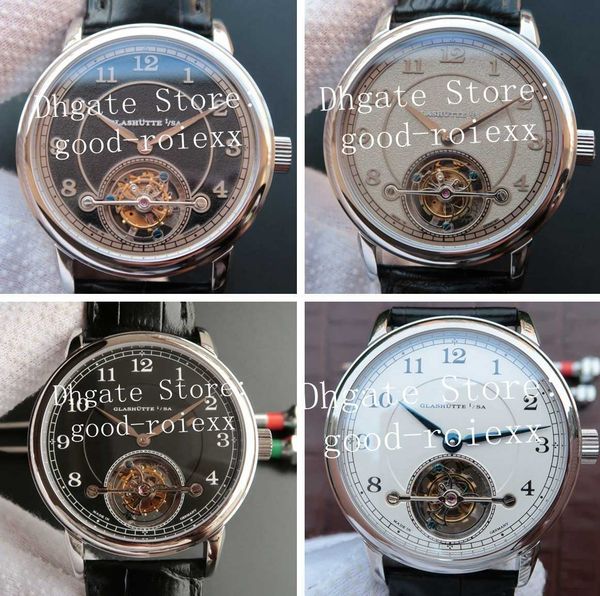 

4 style men's tourbillon watch mechanical cal.l02.1 movement hand-winde watches men 1815 anniversary leather strap glashutte lh wristwa, Slivery;brown