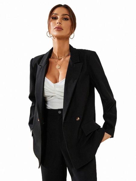 

women's two piece pants double button flap detail blazer c6x2#, White