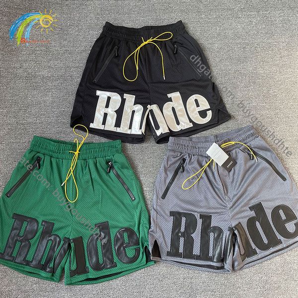 

leather big patch rhude shorts men women 1 1 summer breathable mesh black green red gray rhude breeches rd22, White;black