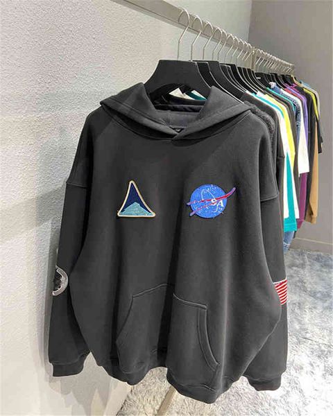

men's hoodies sweatshirts fw autumn winter hooded embroidery nasa print ins men's and women's fleece hoodie sweater, Black